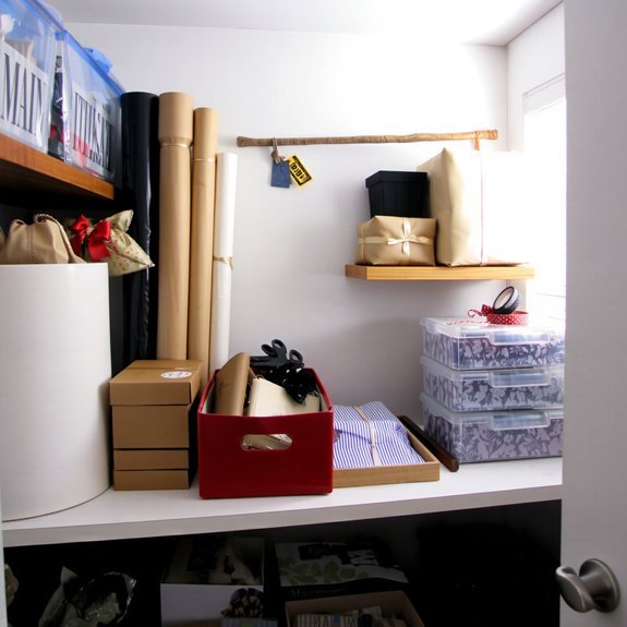 organized gift wrap storage